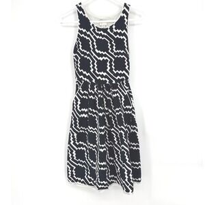 Anthropologie Postmark Black White Geometric Zigzag Fit Flare Knit Dress Size‎ 0